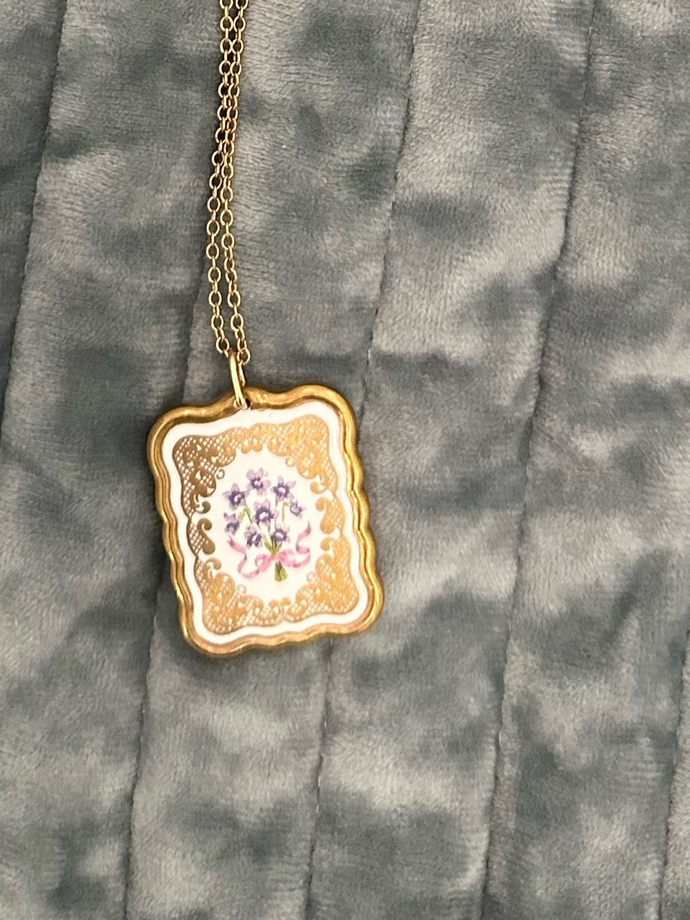 Vintage Gold-Tone Enamel Pendant Necklace with Purple and Pink Accents